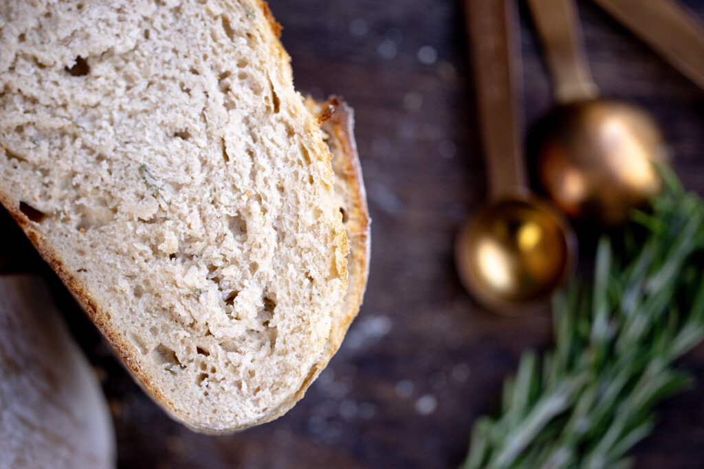 a close up of the sliced loaf
