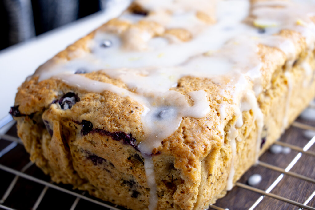 Glazed blueberry loaf cake
