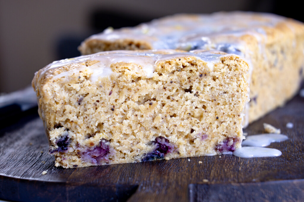Sliced blueberry lemon loaf